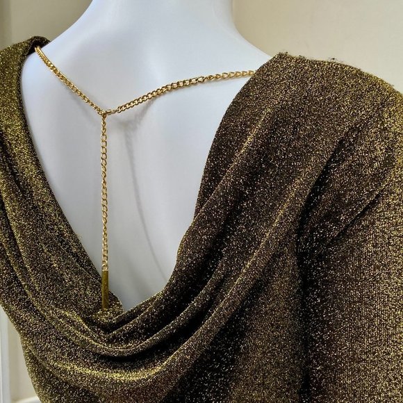 MICHAEL Michael Kors Metallic Cowl Back Gold Sheath Dress, M - Picture 15 of 16